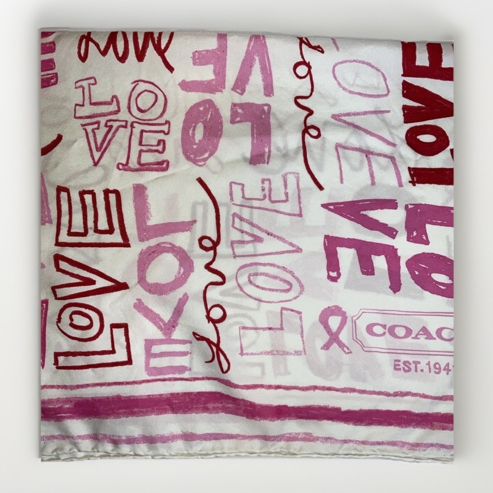 Limited Edition Coach Love Scarf 100% Silk Pink Red Romance Spring